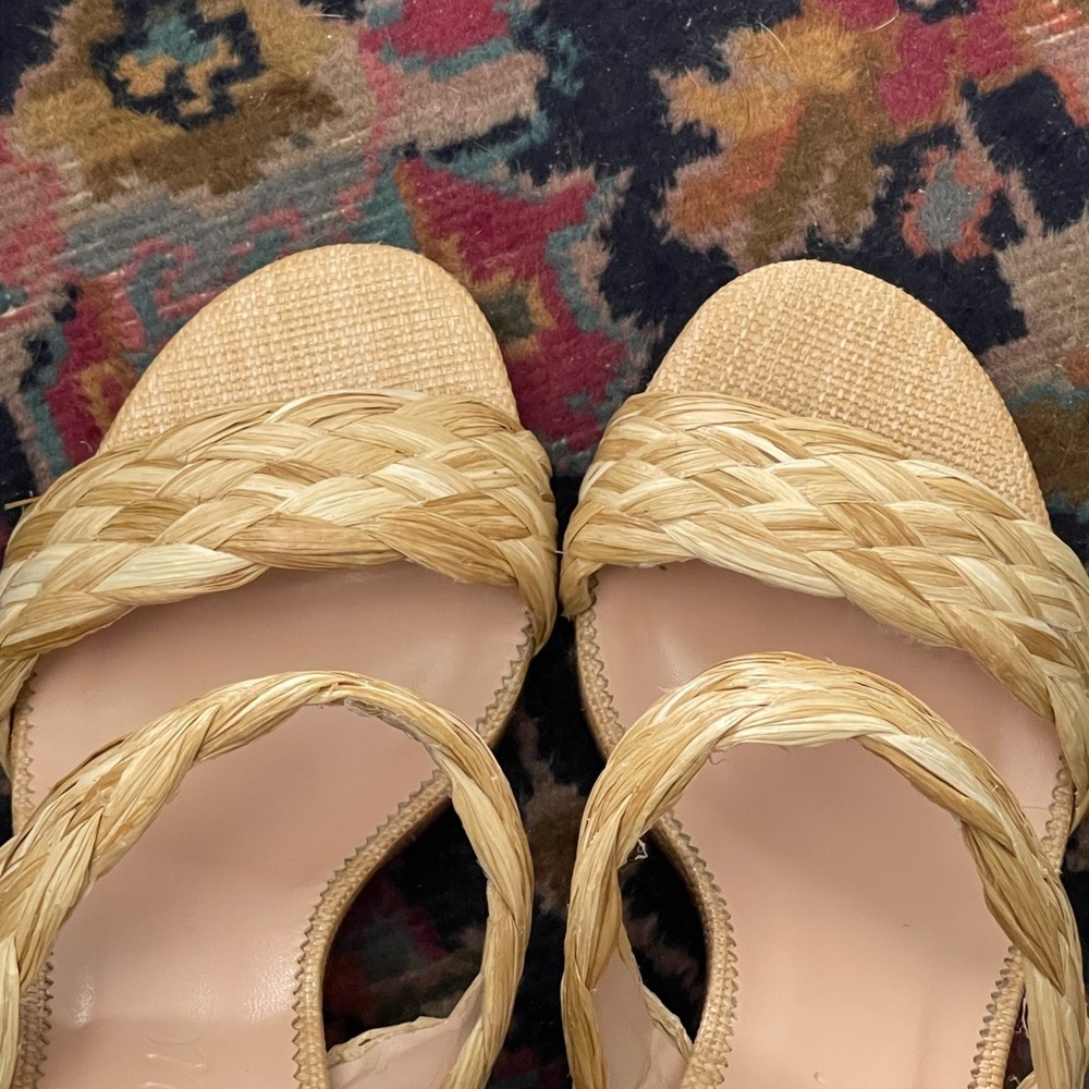 J.Crew Lucie woven braided-strap sandals raffia-inspired, 3” heel worn sz 6.5 - Picture 4 of 11